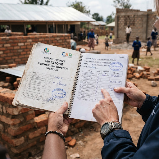 Hands holding signed school logbook